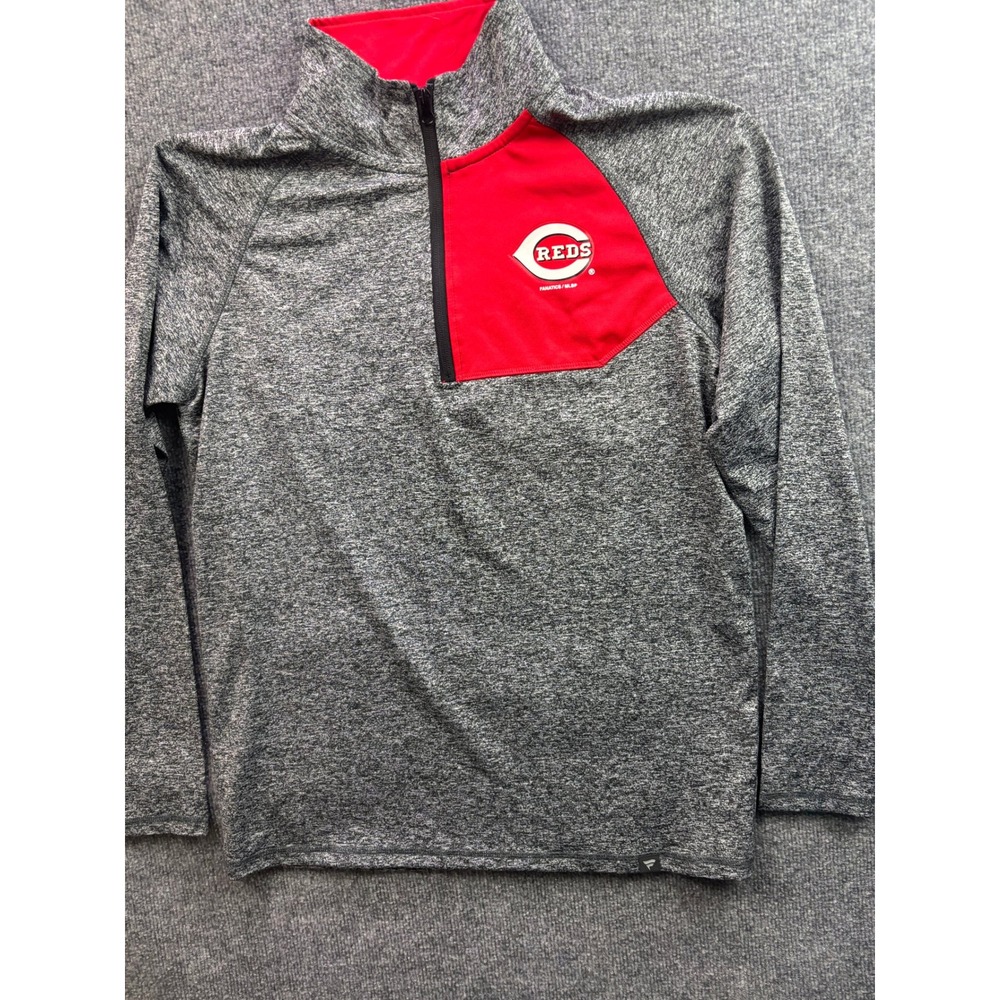Fanatics Quarter Zip Pullover Mens Size M Gray Red Cincinnati Reds MLB 67491